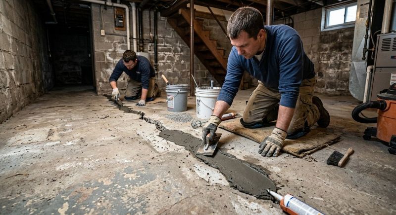 Cracked Basement Floor Repair in Martinsville, VA
