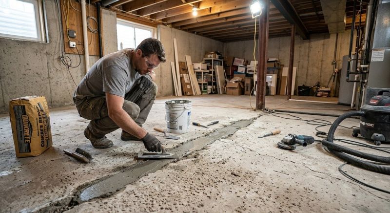 Cracked Basement Floor Repair in Martinsville, VA